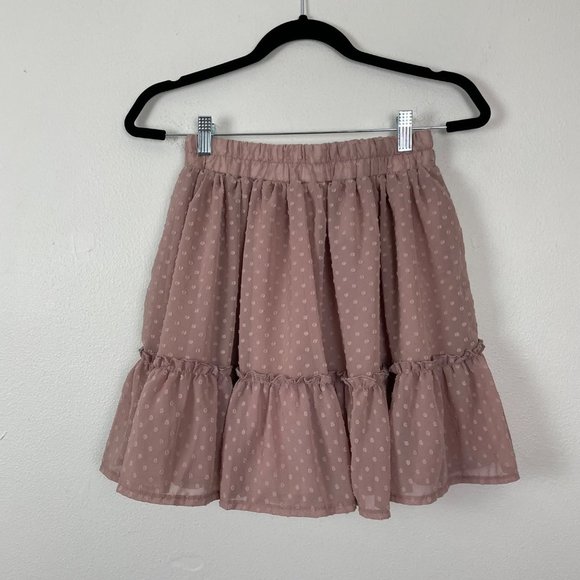 NWT Simplee Sz S Blush Pink Swiss Polka Dot Elastic Waist Balletcore‎ Skirt - Picture 7 of 8